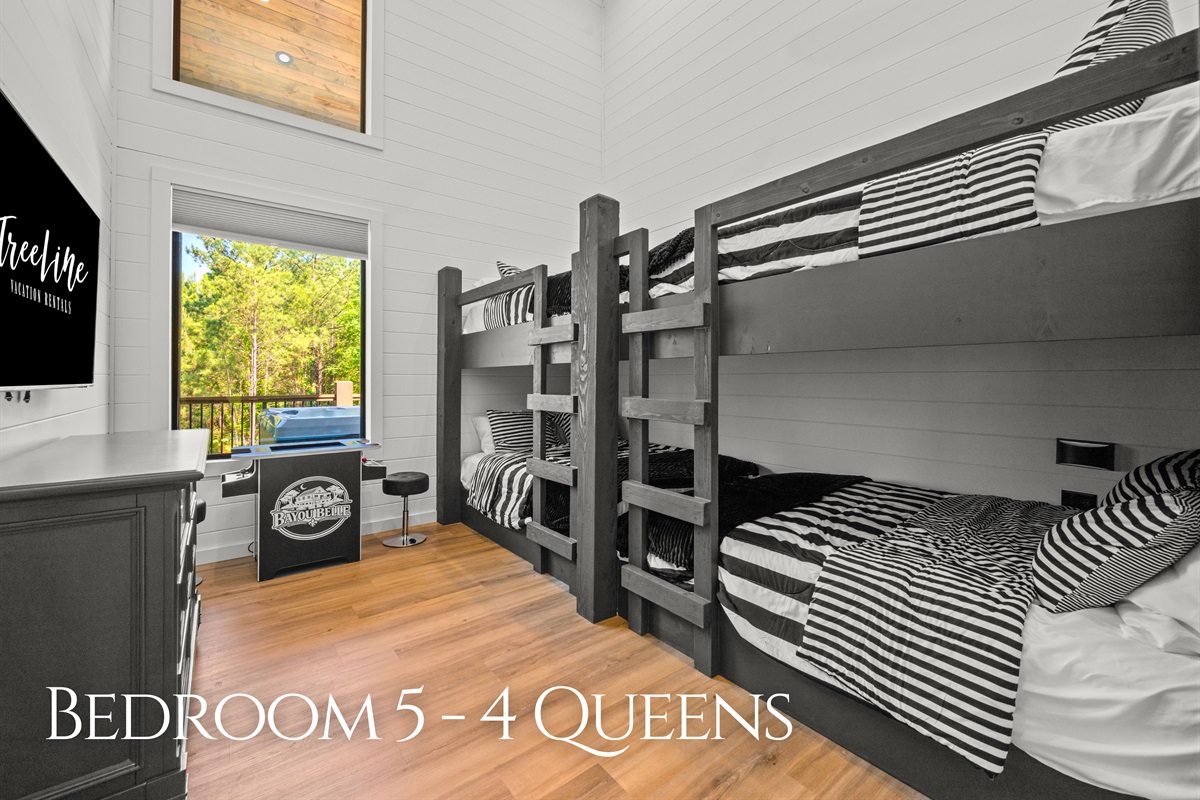 Perfect for kids, teens, or larger groups, this bunk room offers plenty of sleeping space while still feeling comfortable, cozy, and thoughtfully designed.