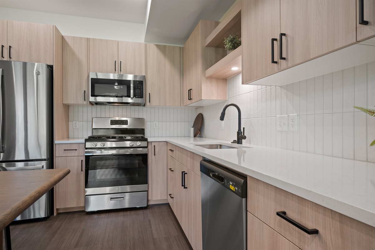 Spacious countertops makes for easy meal prep.