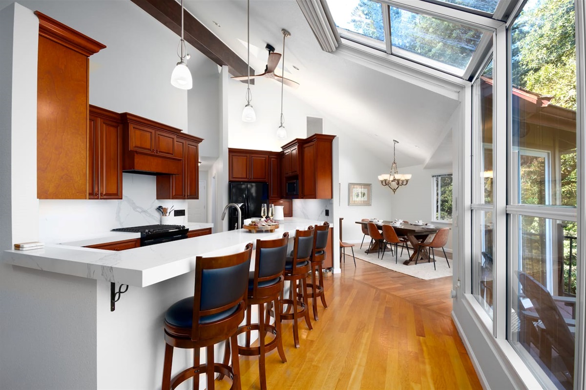 Pull up a stool & savor your favorite meal or drink at our chic kitchen counter.