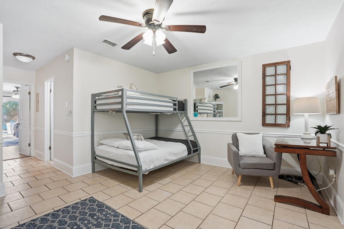 Bedroom #3 is downstairs with Bunk Beds