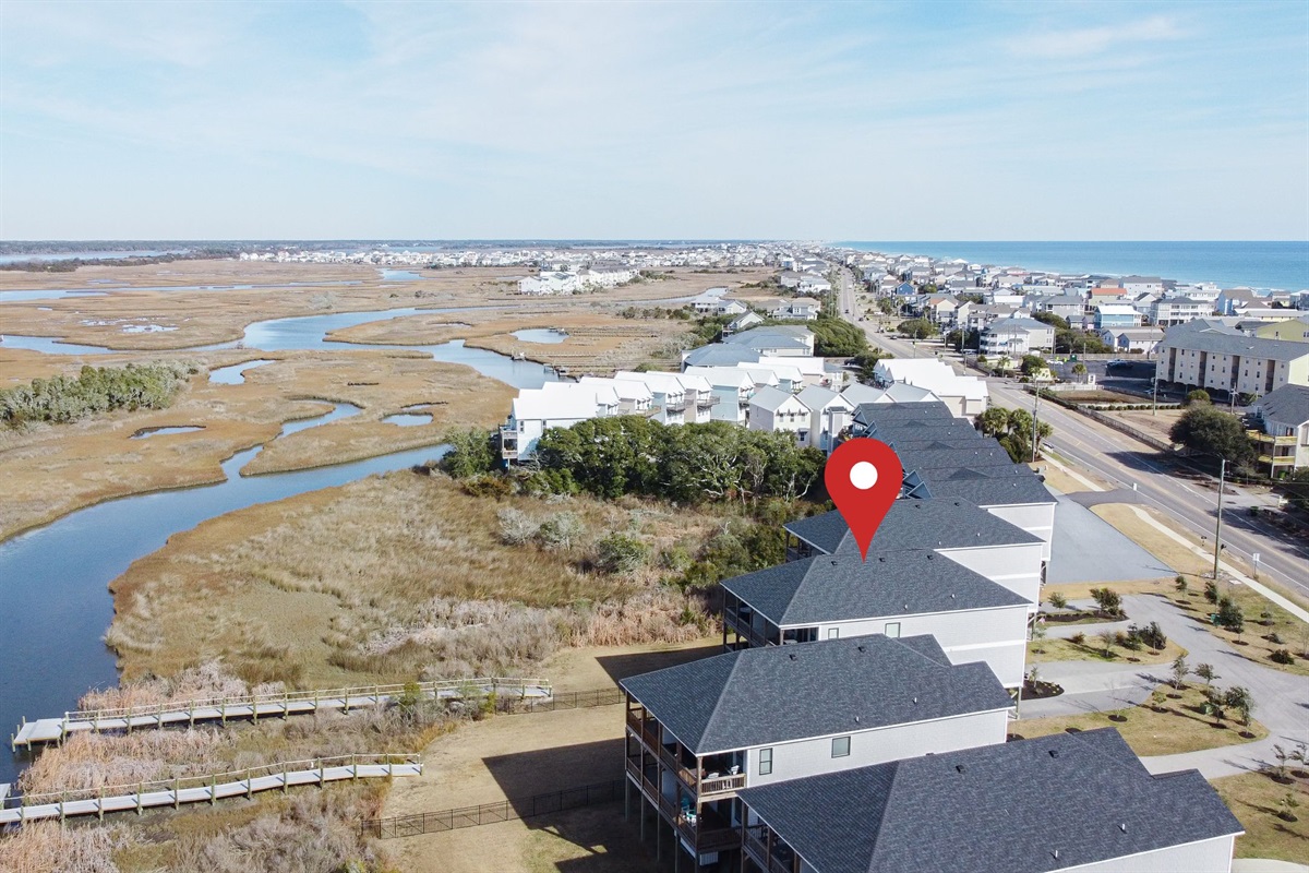 Exact location shown 📍 Aerial view highlighting the home&rsquo;s proximity to the beach, waterways, and neighborhood charm
