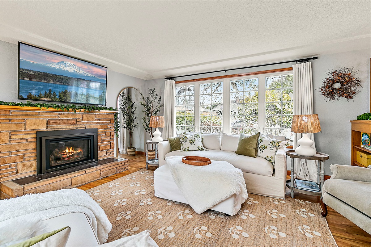 Plush down filled seating make this the perfect movie night set up.