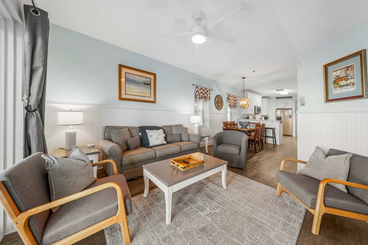 Living Room | Sand Dollar | 102 Oceanview | 1116 Ocean Blvd, Isle of Palms, SC | IOP Escapes