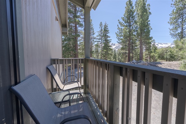 A private balcony with a view of mammoth rock is accessed through the first-floor queen bedroom.