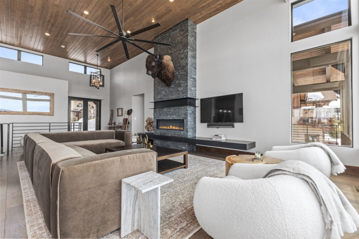 Living Room with HDTV & Electric Fireplace