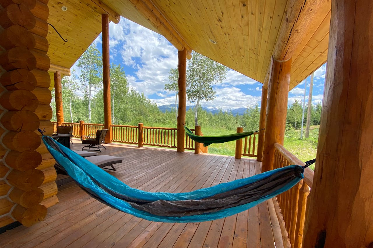 Hammocks on the front deck looking East 