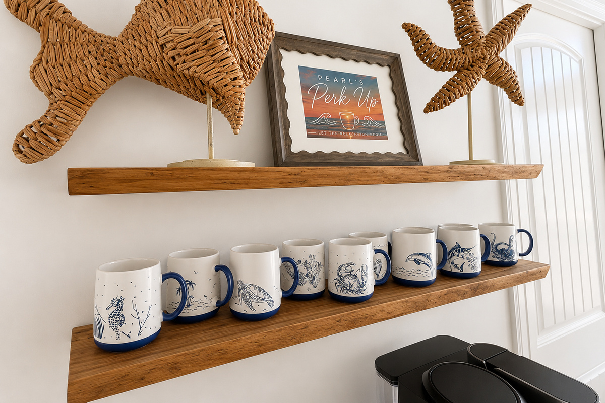 We call the coffee bar "Pearls Perk Up" so you can get your fix morning, mid-day or into the evening. 