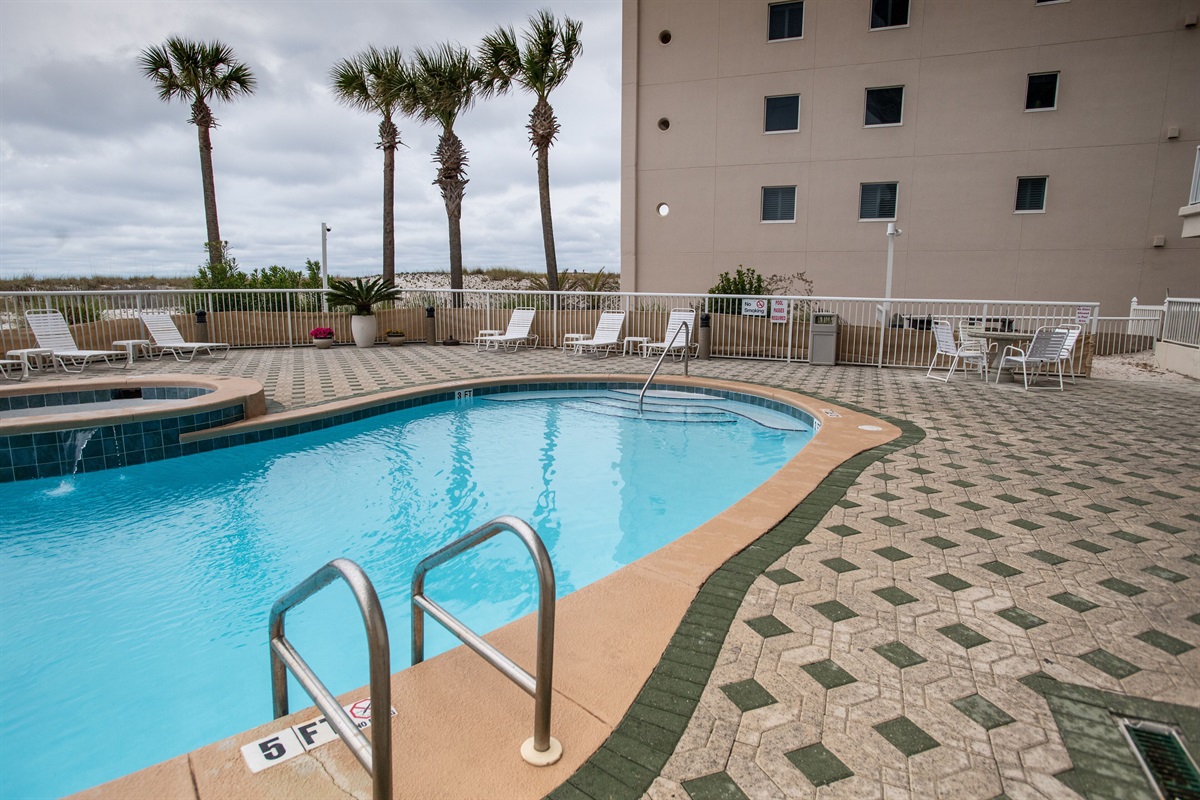 One of three pools on the property.