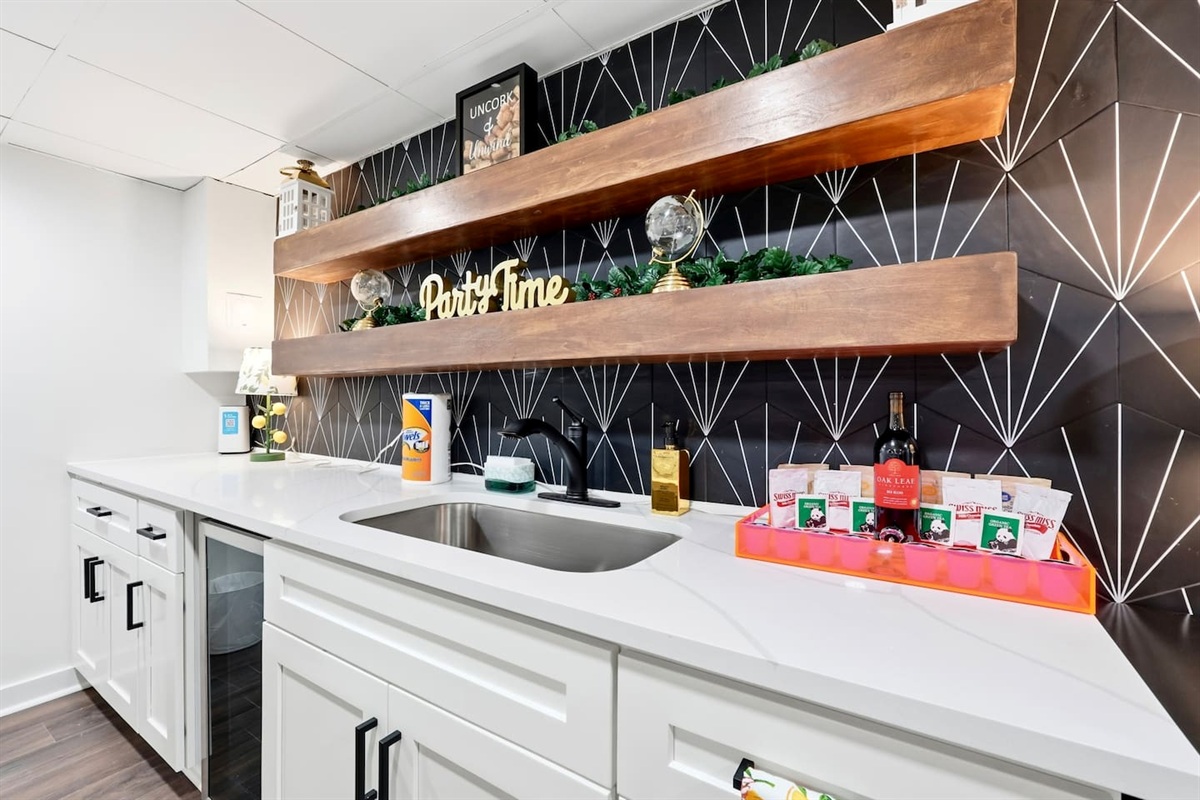 Fun kitchenette perfect for storing all your movie snacks and game night drinks!