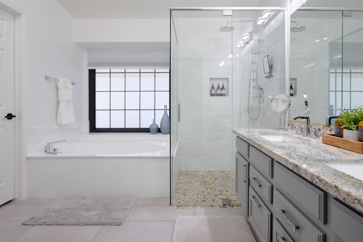 Primary: Bathtub and Roll-In Shower