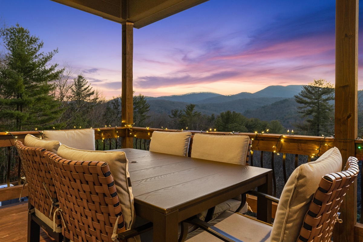 Enjoy meals al fresco with panoramic mountain views as your backdrop.