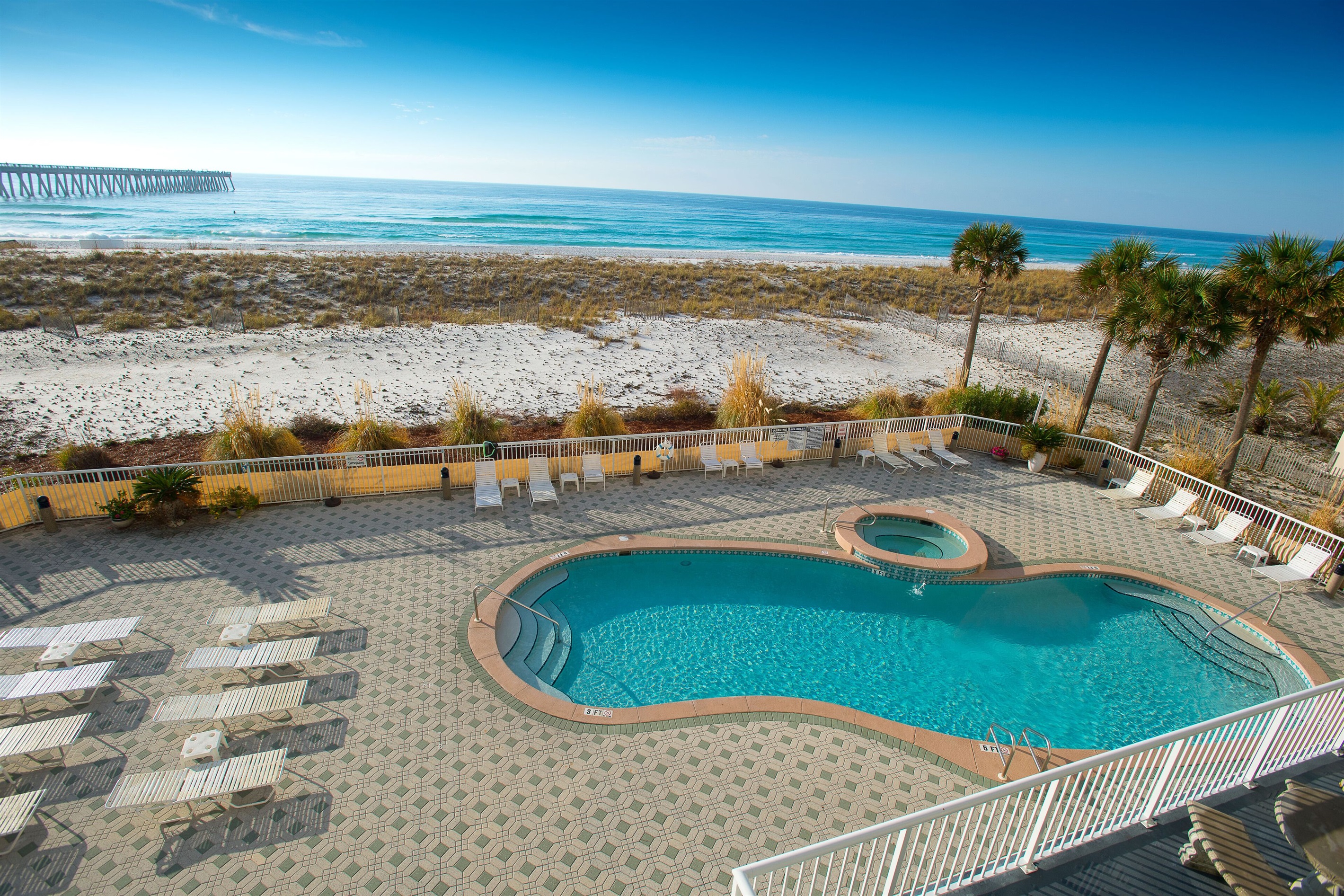 Our pool deck with hot tub
