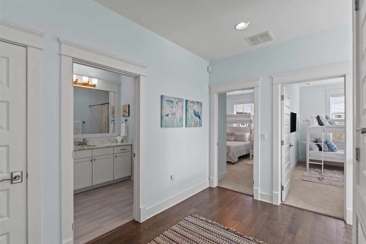The bright upstairs landing allows easy access to the shared bathroom.