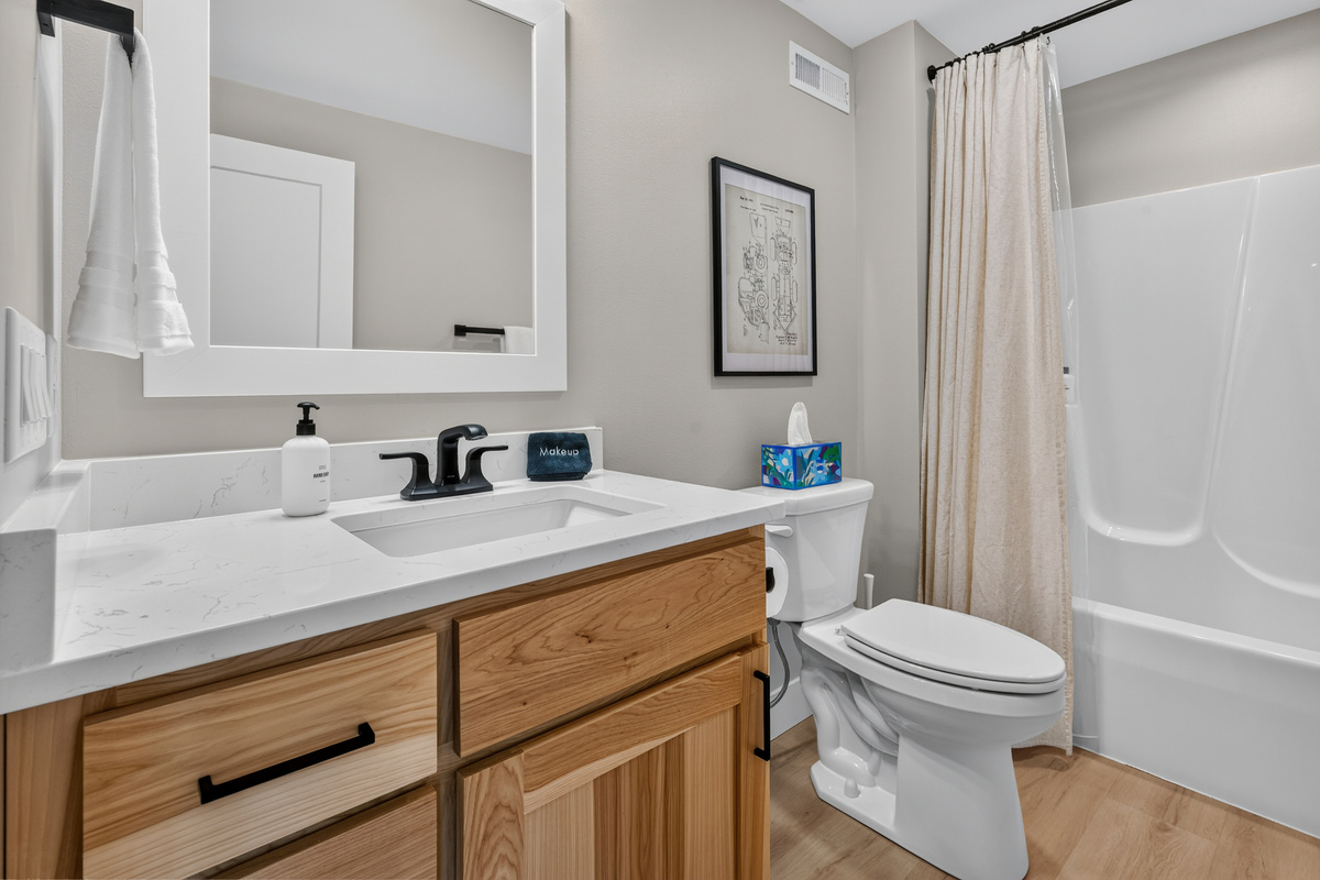 Downstairs bathroom with shower/tub combo