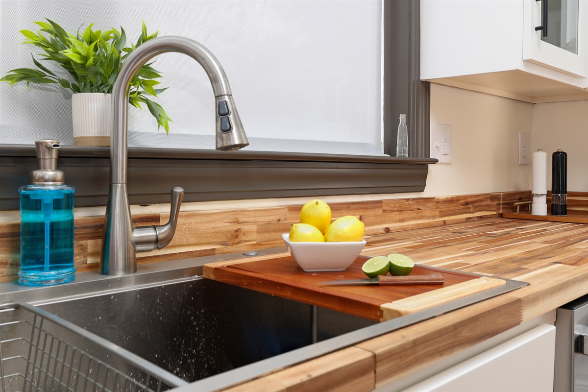 Full Kitchen, all new stainless steel appliances, butcher block counters