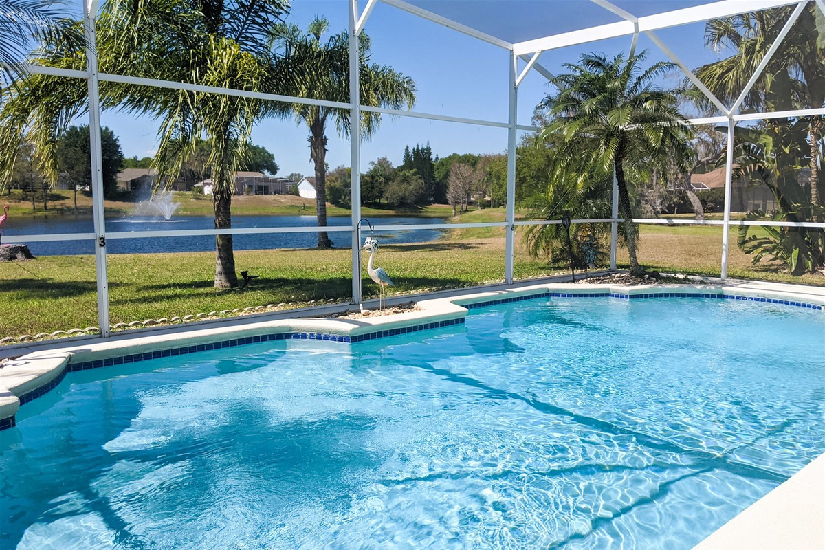 Private Screened Pool with beautiful view of the lake and lots of sun!