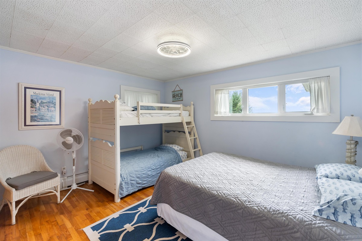 Bedroom 2 queen bed with set of twin bunks- Top bunks will have the clean bedding folded and laid on top of them due to cleaning team requirements