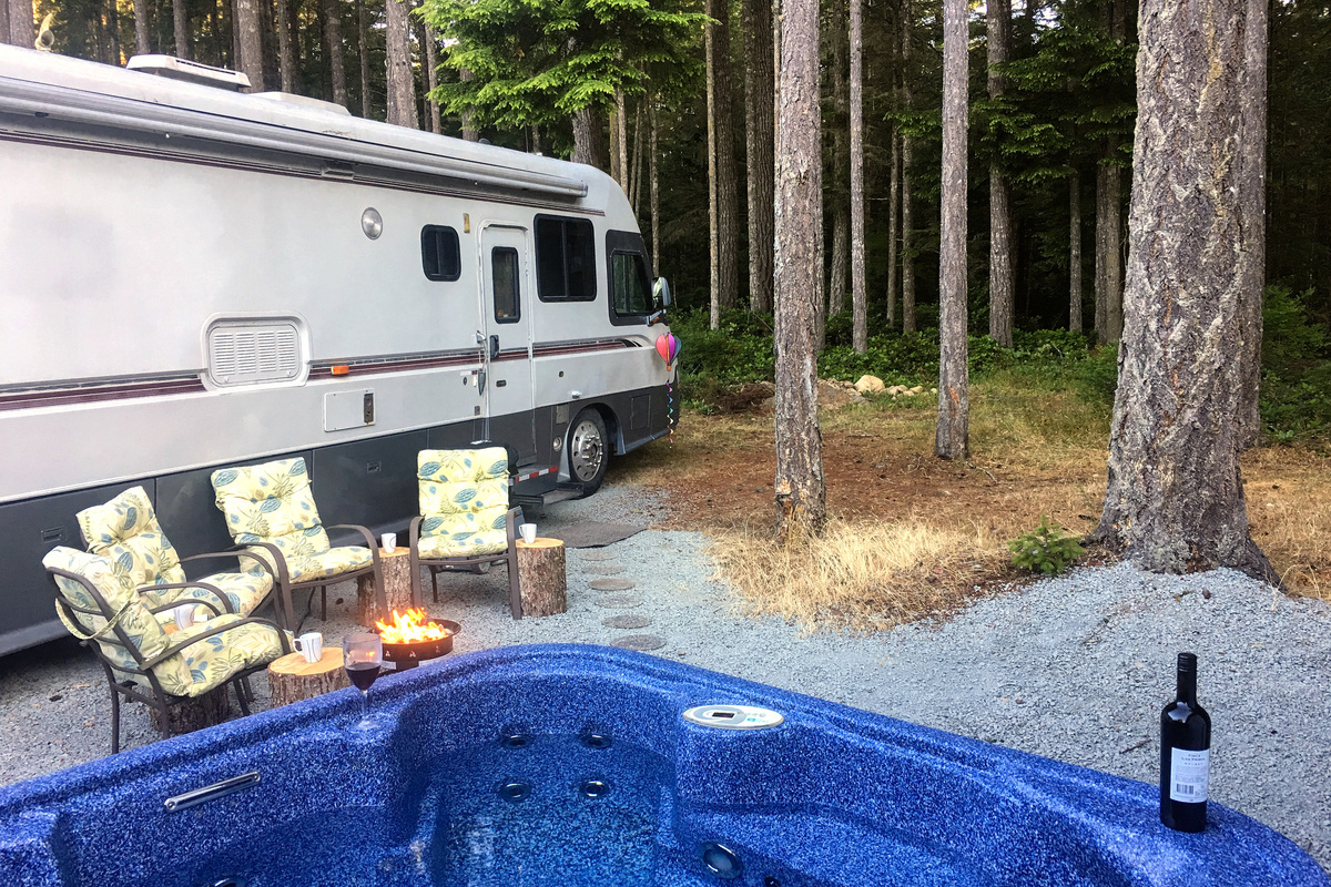 Your own secluded, private Hot Tub and seating area, with gas fire pit