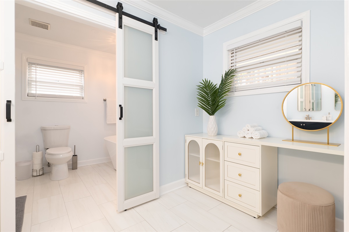 Modern coastal style with clean lines and calming tones