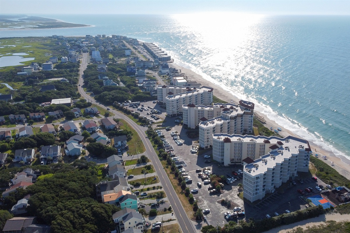 Panoramic view of the St. Regis HOA and Topsail Island coastline