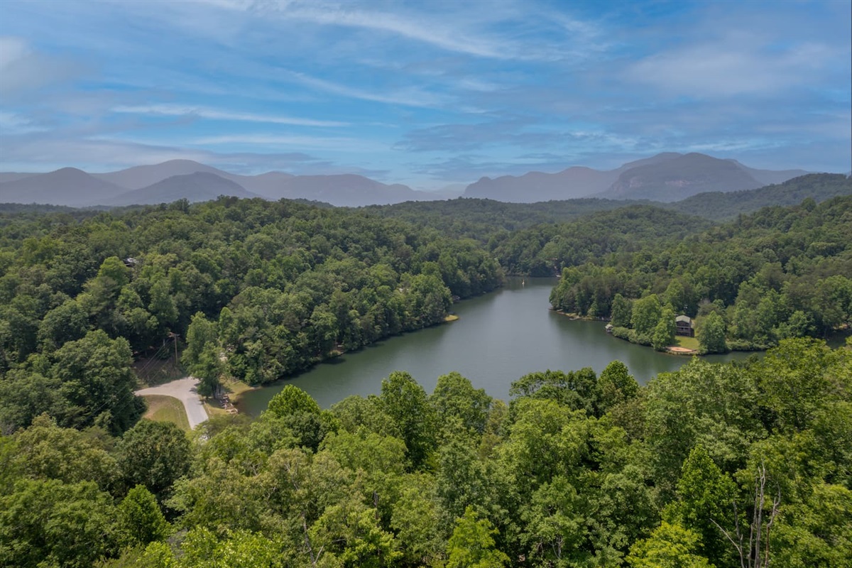 Drone view from the cabin=Mirror lake