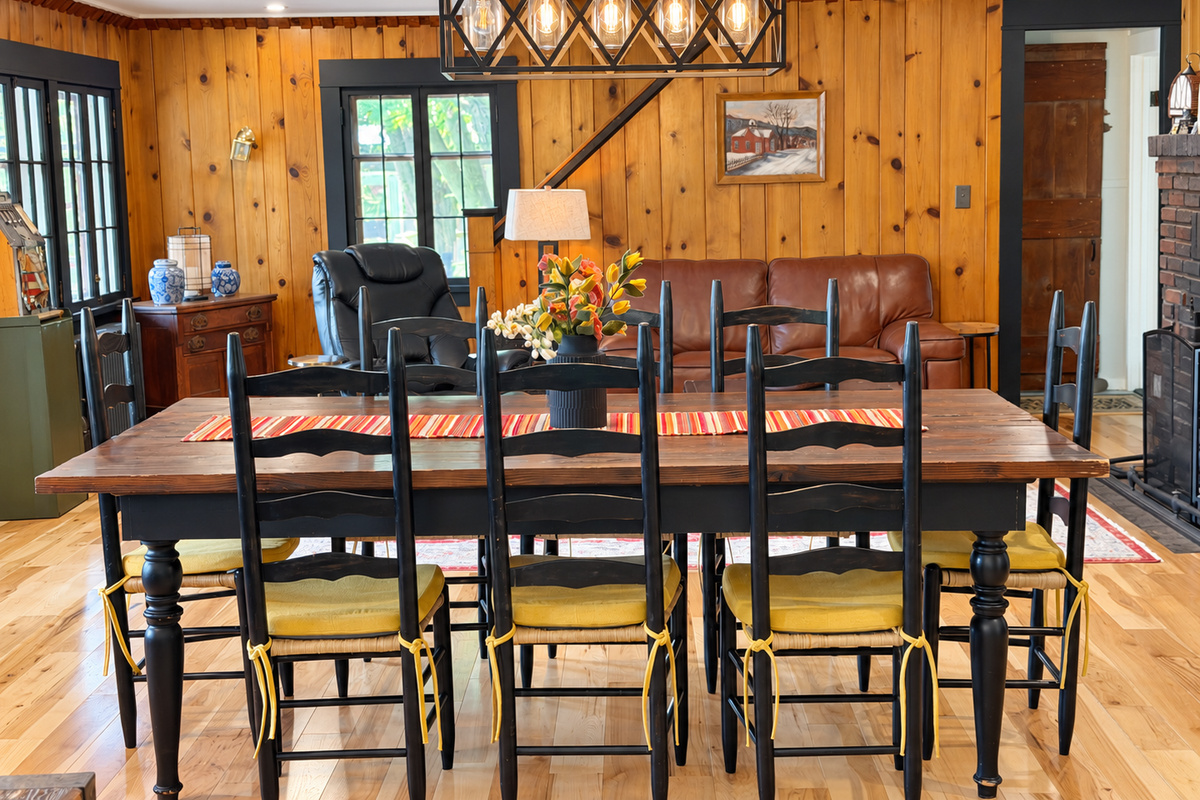 Plenty of seating at the dining room table.