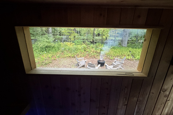 River and firepit views from the sauna.