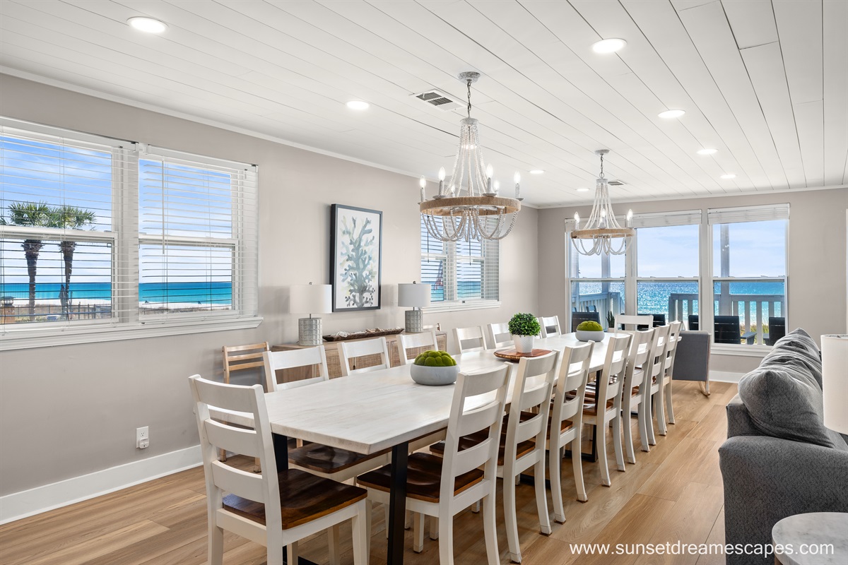 With dining for 16, your guests will enjoy plenty of elbow room at these end-to-end dining tables. 