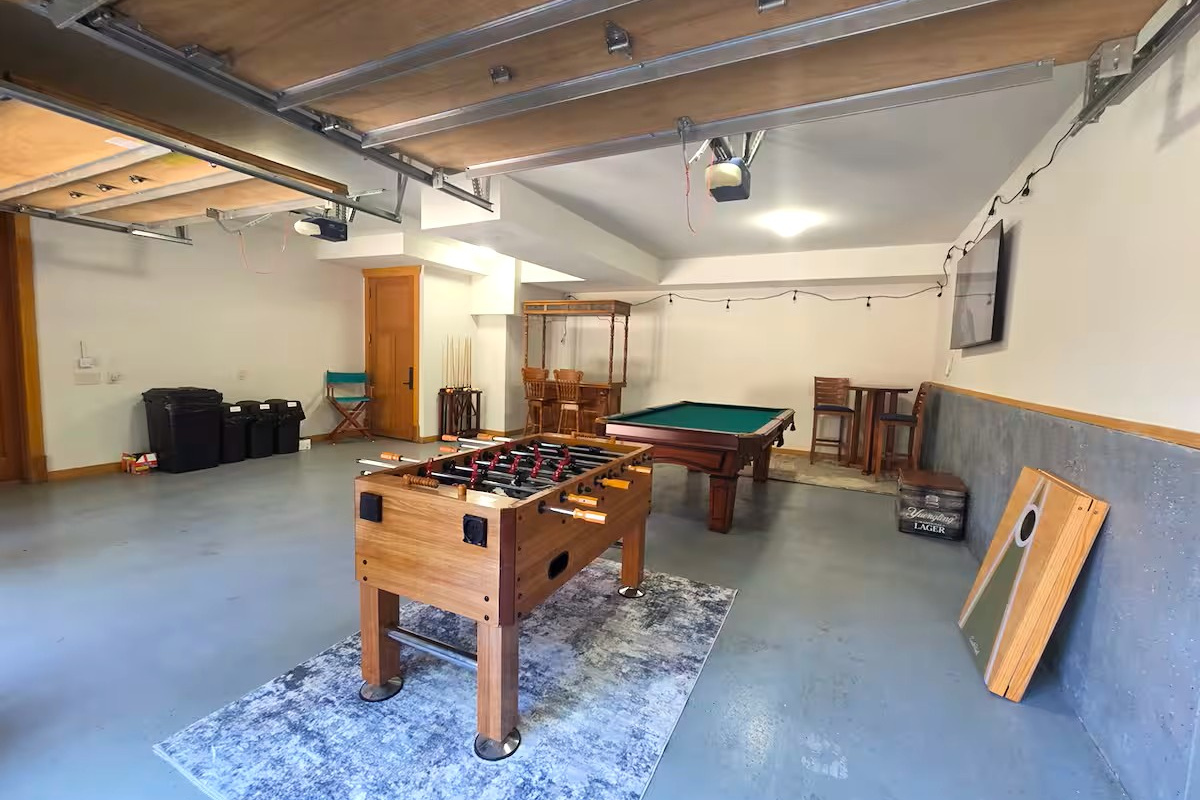 Expansive game room in the carriage house