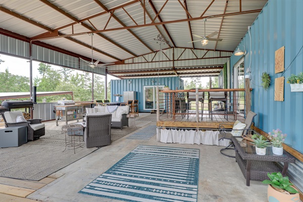 Patio view of the orientation of the two separate container homes. 