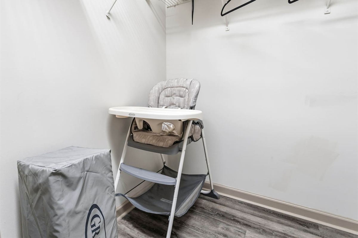 Highchair and Pack N' Play available for your convenience located in the Master Bedroom Closet.