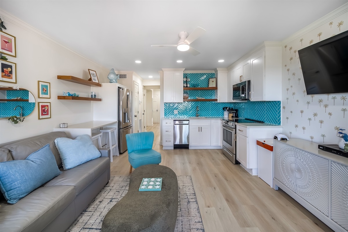 Living room and kitchen | Susu's Sea Cabin | 238C 1300 Ocean Blvd | Isle of Palms, SC | IOP Escapes