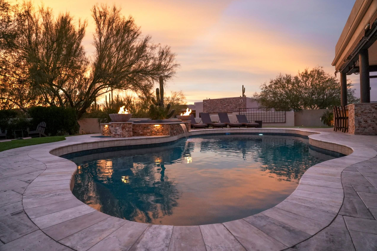 Serene Desert Sunset Over Private Heated Pool