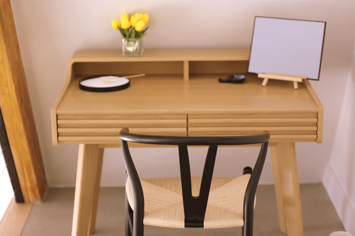 Zen inspired writing desk with a buddha board