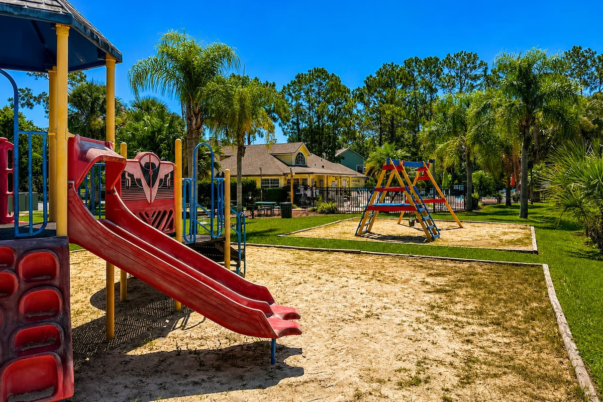 Family-friendly playground with slides, swings, and plenty of room for children 