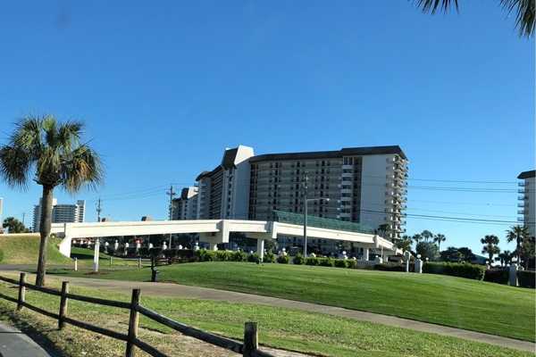Pedestrian bridge to the beach side of the resort