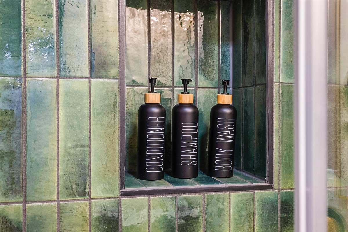 Shampoo, conditioner, and body wash provided so you can pack light and refresh with ease.