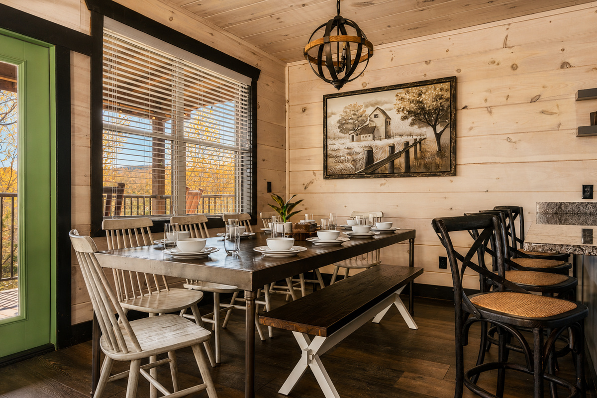 Dining area with table for 10 +4 at the island.