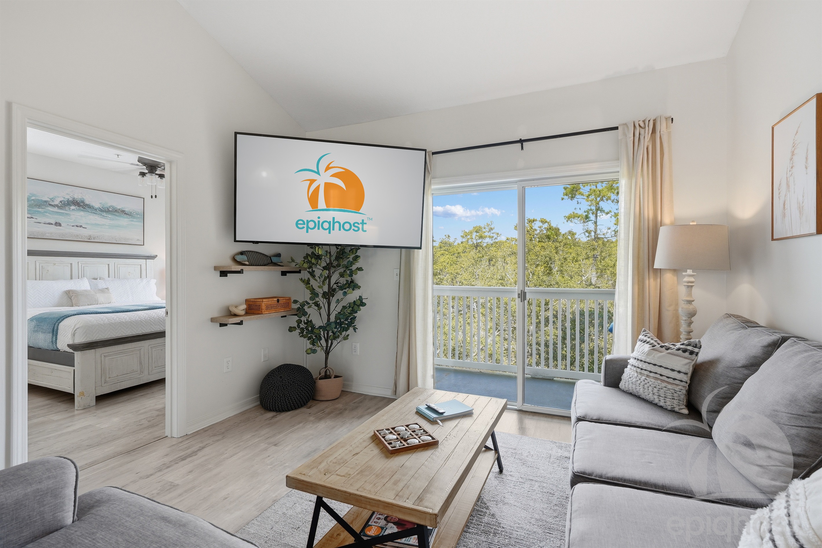 Living Room TV and Balcony