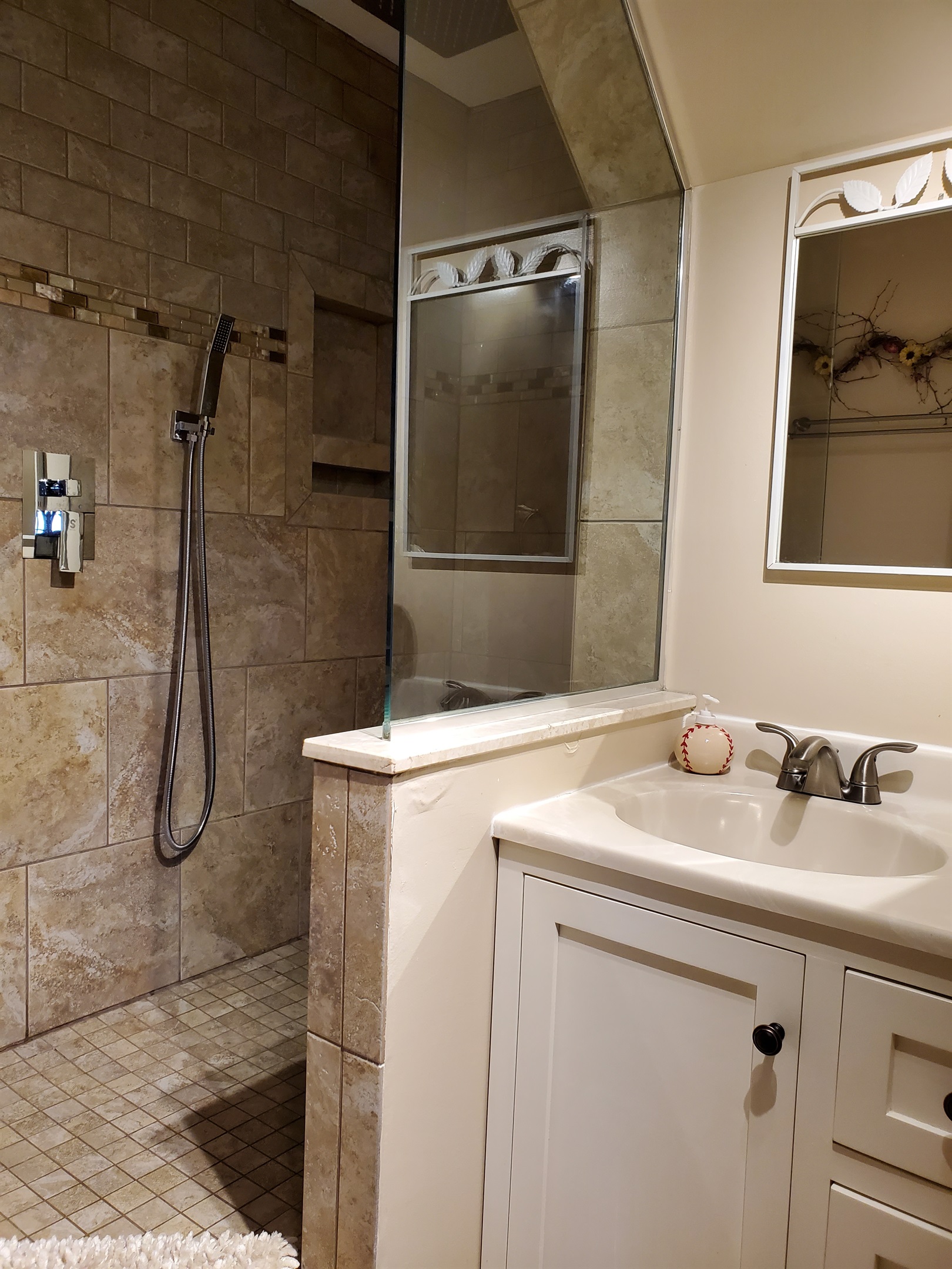 Renovated bath with shower