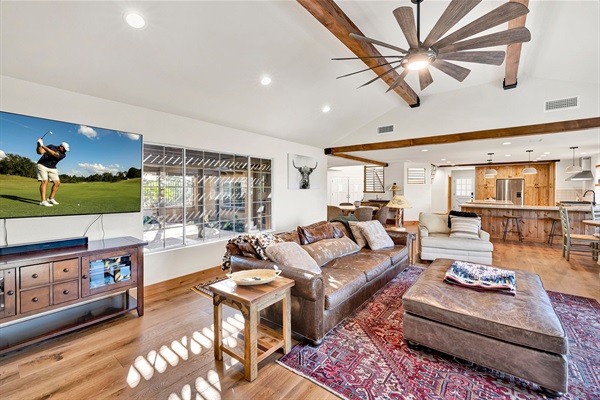 Open living spaces with bright, Mediterranean‑style finishes — ideal for lounging after a day of wine tasting.