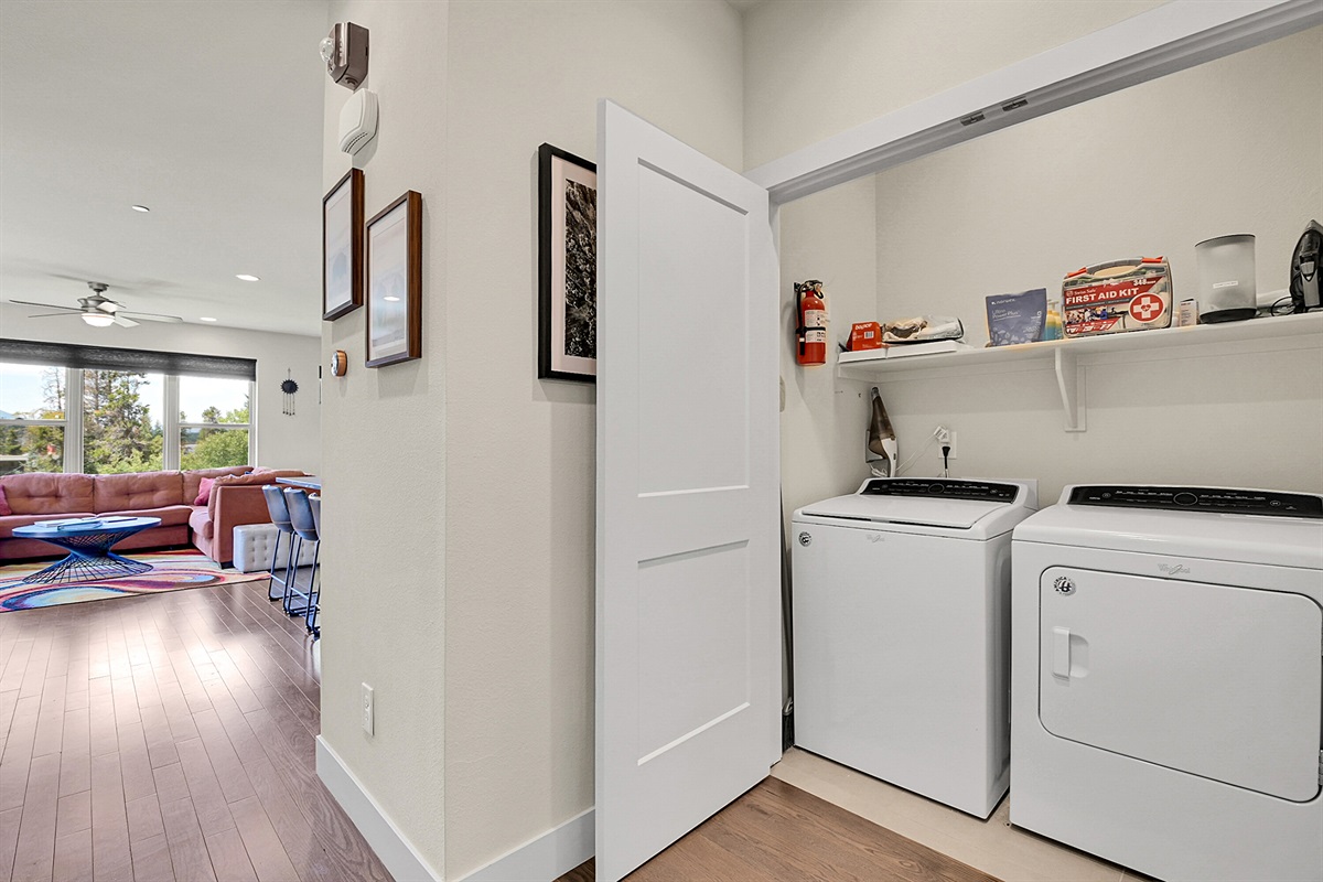Full size washer and dryer with detergent and dryer sheets available