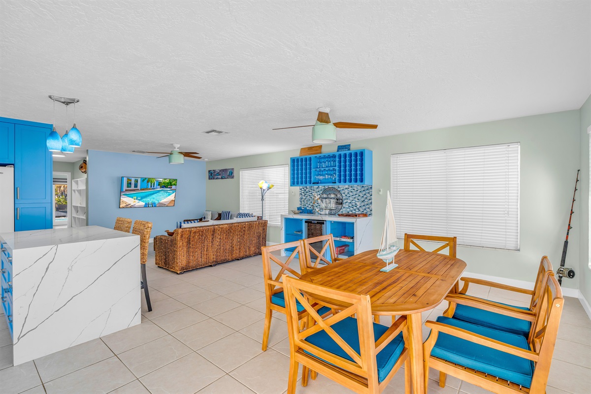 The kitchen, dining, and living area are open to each other, making it easier to enjoy the time together with your group.