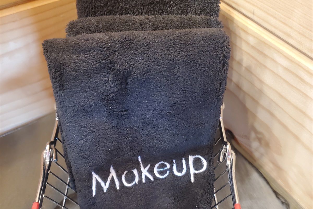 Makeup removal clothes in both bathrooms.