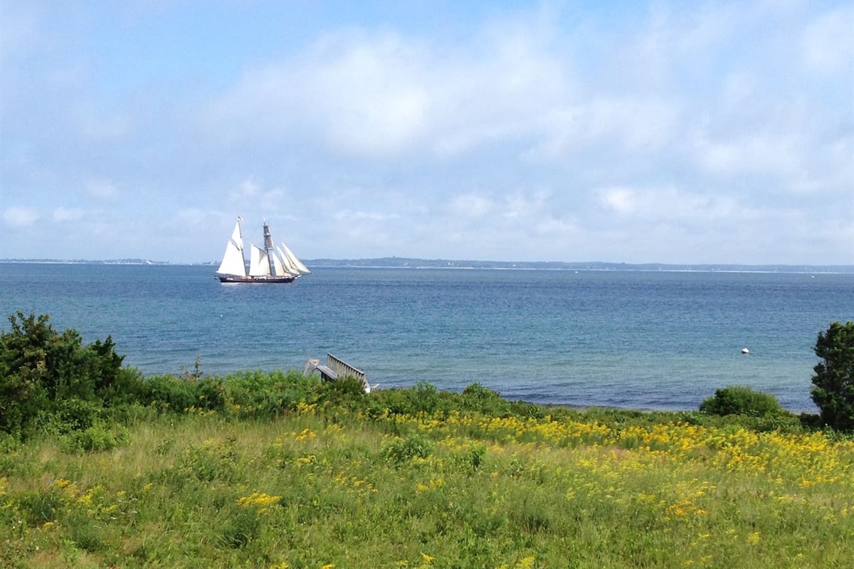 View of the Vineyard Sound with your private swimming dock on the private beach