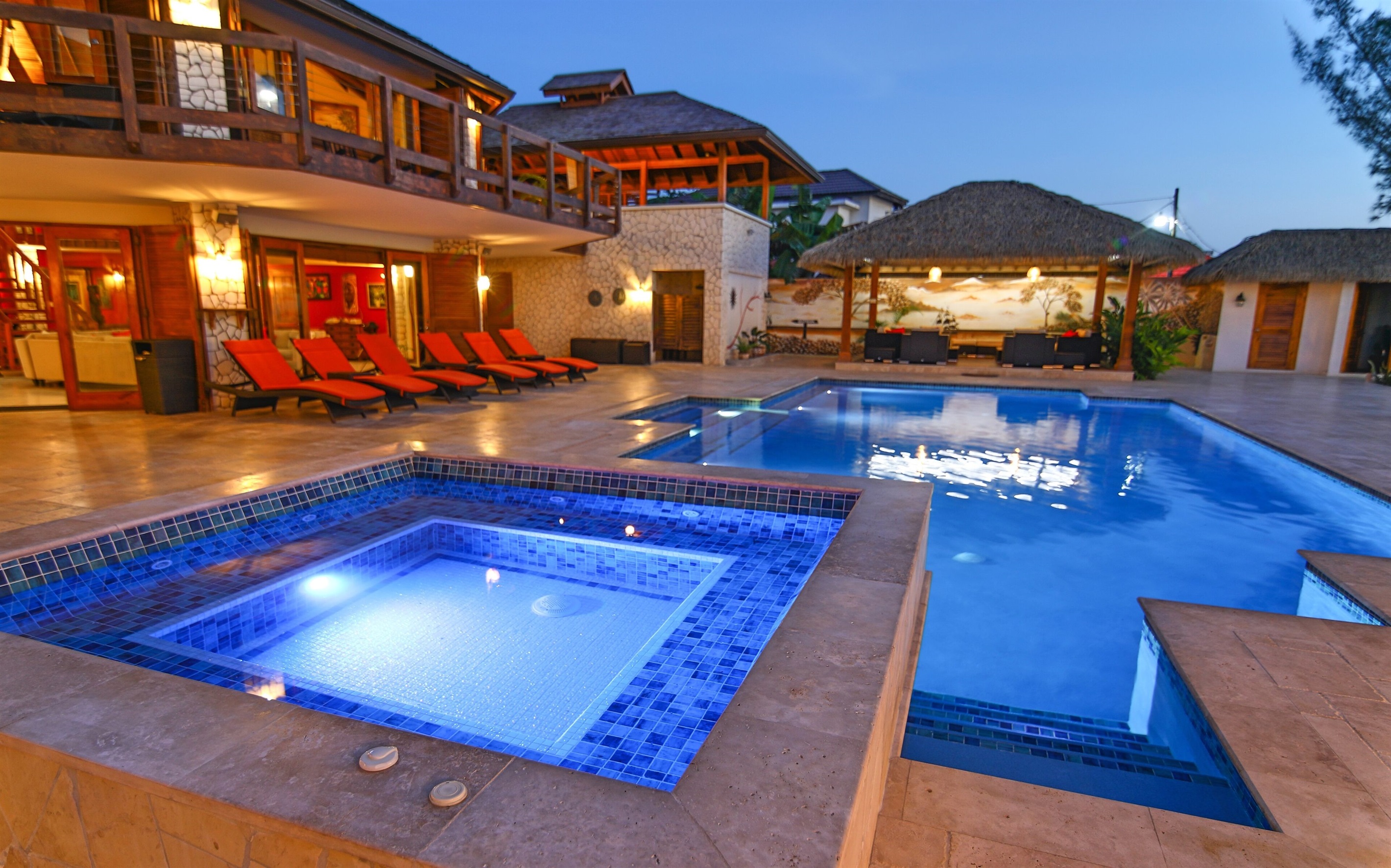 Jacuzzi and Pool At Dusk