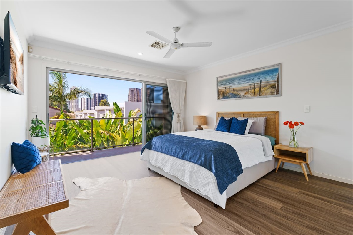 Master bedroom with blackout curtain and solid glass for a peaceful sleep in