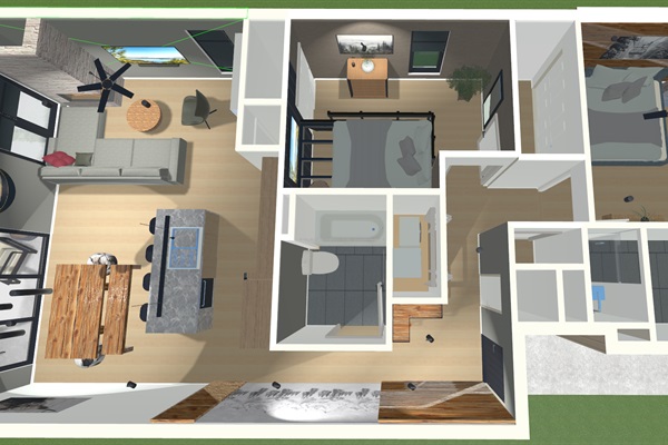 1100 sq feet.  2 bedroom, 2 full baths