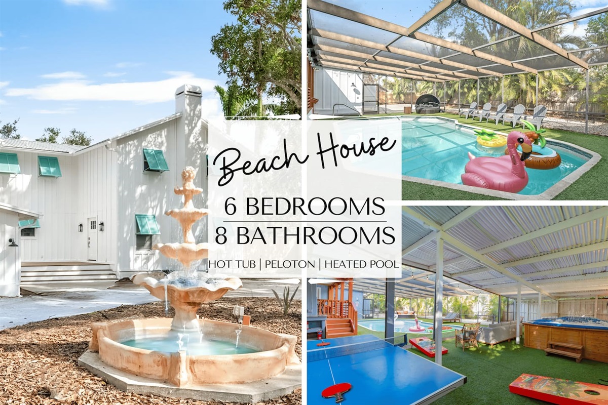 6 Bedroom 8 Bathroom Beach House. Hot Tub, Peloton, Heated Pool