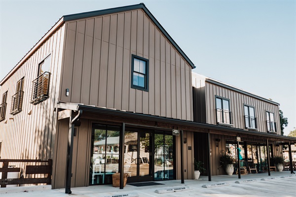 Gaines Ranch on the Square &mdash; five modern Western boutique suites in a single curated building right on Wimberley Square.